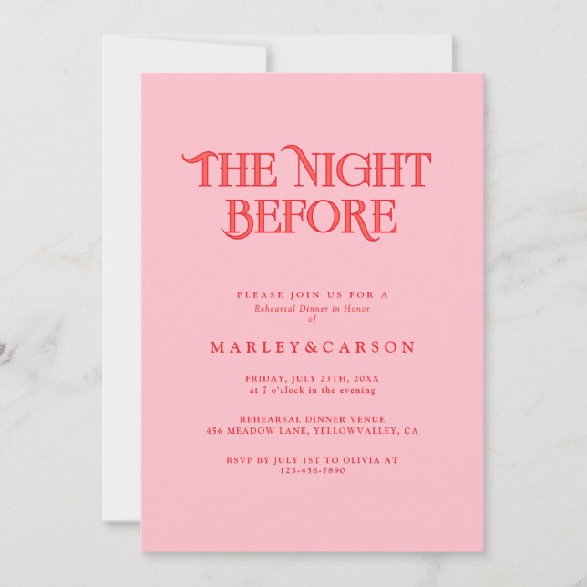 Convite Modern Pink and Red Wedding Rehearsal Dinner (Frente)
