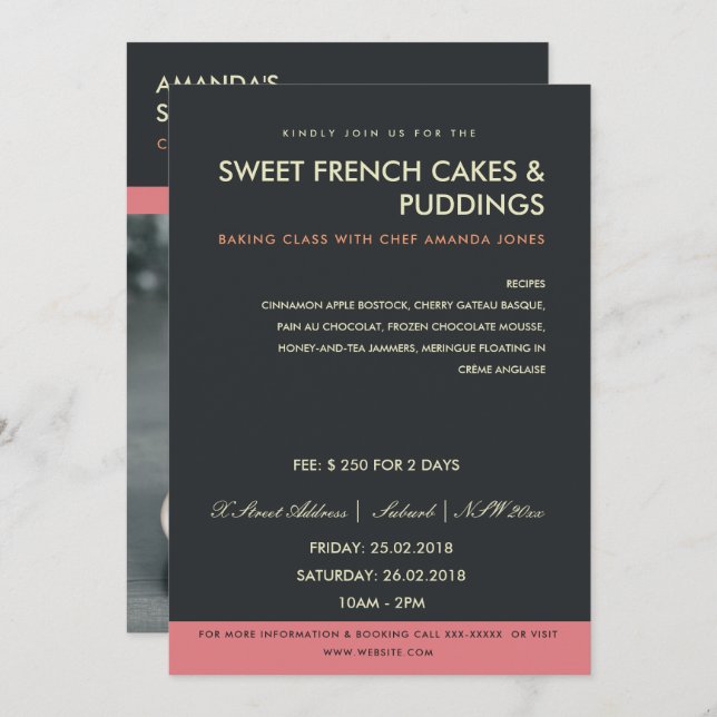 CONVITE MODERN PINK BLACK PHOTO WORKSHOP INVITE MODELO (Frente/Verso)