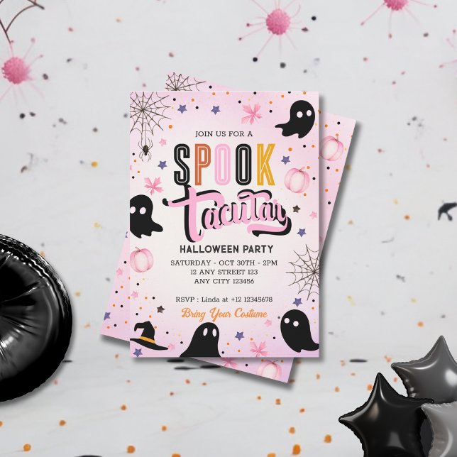 Convite Modern Pink Black Sweet Spooktacular Halloween  (Criador carregado)