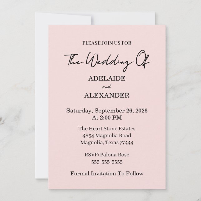 Convite Modern Pink Blush Wedding Save The Date (Frente)