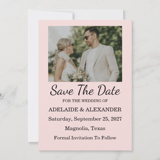 Convite Modern Pink Blush Wedding Save The Date (Frente)