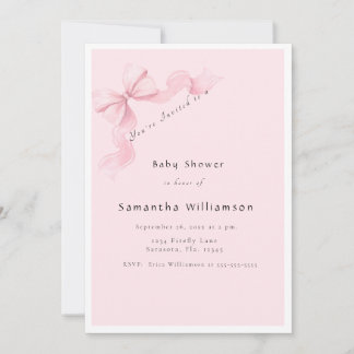 Convite Modern Pink Bow Coquette Baby Shower