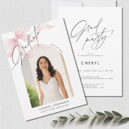 Convite Modern Pink Bow Photo Graduation Party Invitation