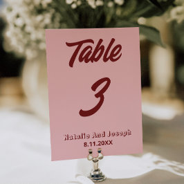 Convite Modern Pink Burgundy Funky Wedding Table Number