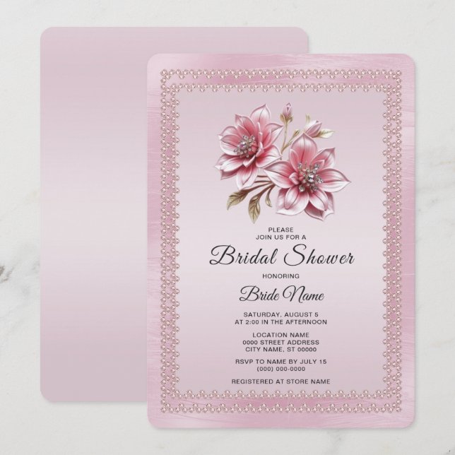 Convite Modern Pink Flowers Bridal Shower Invitation (Frente/Verso)