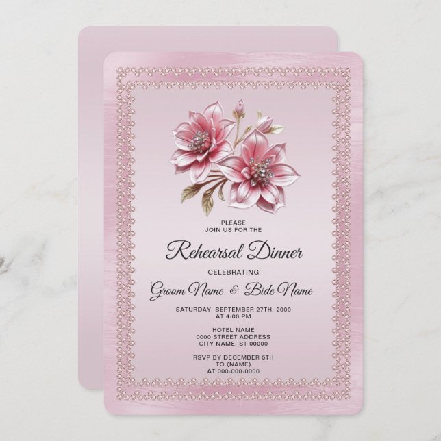 Convite Modern Pink Flowers Rehearsal Dinner (Frente/Verso)