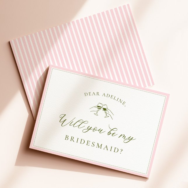 Convite Modern Pink & Green Bridesmaid Proposal Card (Criador carregado)