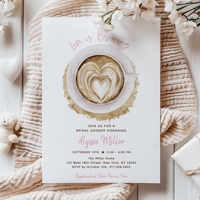 Convite Modern Pink Love Is Brewing Coffee Bridal Shower (Criador carregado)