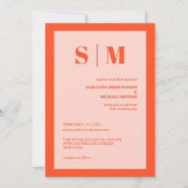 Convite Modern pink orange Earth Tone Wedding