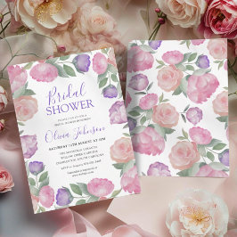 Convite Modern Pink & Purple Floral Bridal Shower
