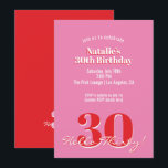 Convite Modern Pink Red Minimalist 30th Birthday<br><div class="desc">Modern Pink Red Minimalist 30th Birthday Invitation Celebrate turning thirty in style with this modern pink retro 30th birthday invitation. Designed with clean typography and minimal layout, this chic template is perfect for the modern birthday girl who loves simple yet stylish design. Personalize with your name, party details, and RSVP...</div>
