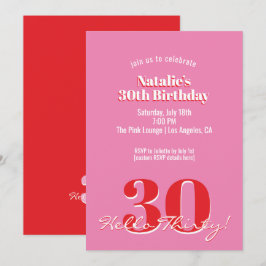 Convite Modern Pink Red Minimalist 30th Birthday