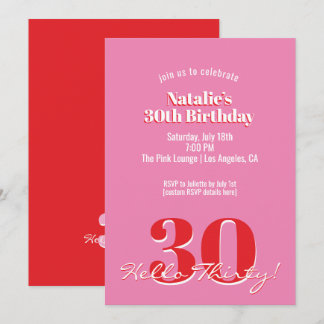 Convite Modern Pink Red Minimalist 30th Birthday