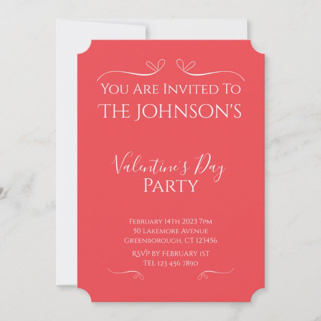 Convite Modern Pink Red Valentines Day Party Invitation (Frente)