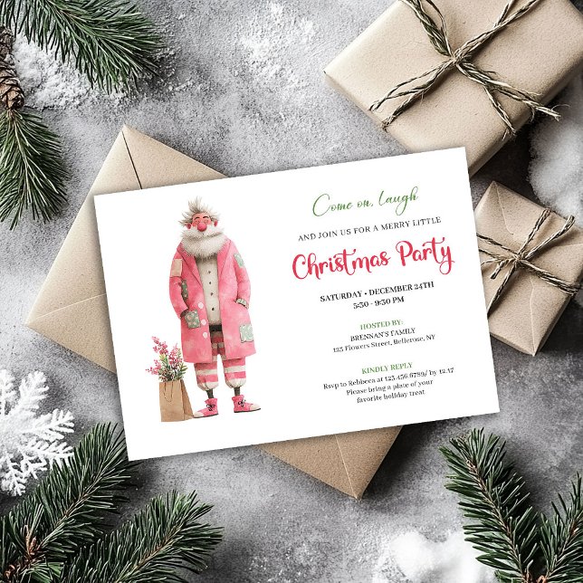 Convite Modern Pink Santa Funny Christmas Party Template (Modern Pink Santa Funny Christmas Party Template)