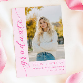 Convite Modern Pink Script Photo Graduation Invitation