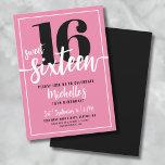 Convite Modern Pink Sweet Sessenta e dezesseis Festas de a<br><div class="desc">Apresentando um simples e moderno convite de aniversário Sweet XVI, perfeito para celebrar no estilo. O design vibrante apresenta um fundo cor-de-rosa brilhante com um "16" em negrito exibido de forma destacada no topo. Abaixo, "Doce Dezesseis" é elegantemente escrito em caligrafia de script, definindo um tom divertido e na moda....</div>