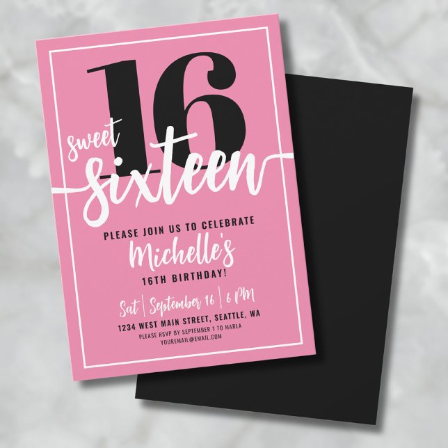 Convite Modern Pink Sweet Sessenta e dezesseis Festas de a (Modern Chic Pink Sweet Sixteen 16th Birthday Party Invitation)