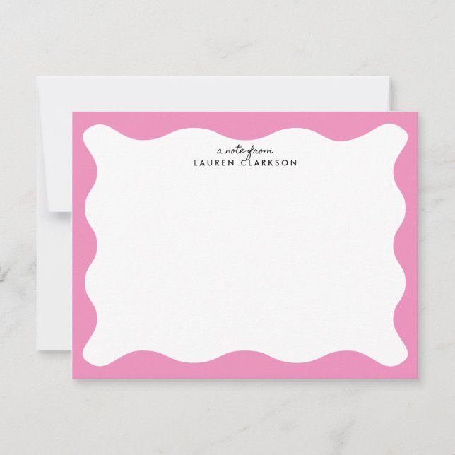 Convite Modern Pink Wavy Frame Stationery Note Card (Frente)