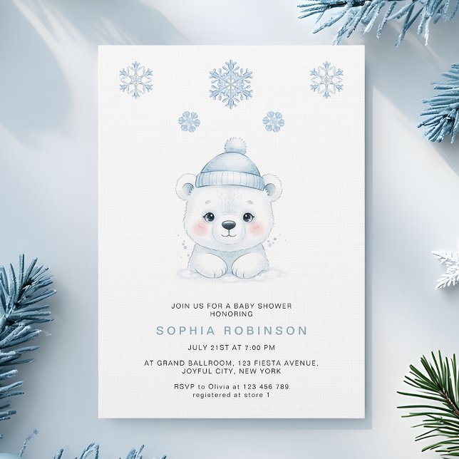 Convite Modern Polar Bear Winter Baby Boy Shower (Criador carregado)