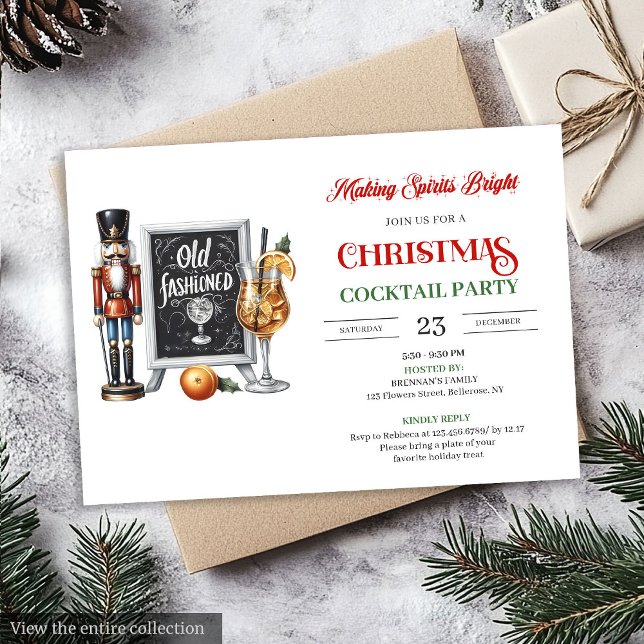 Convite Modern printable Christmas cocktails party invite (Modern printable Christmas cocktails party invitation

)