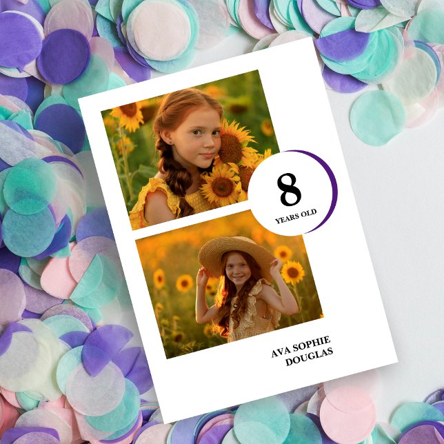 Convite Modern Purple 2 Multi Photos Birthday  (Criador carregado)