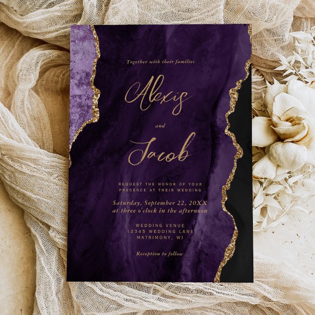 Convite Modern Purple Agate Chic Script Wedding (Criador carregado)