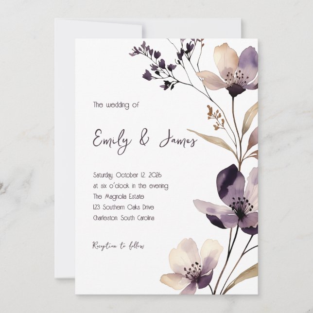 Convite Modern Purple Floral Wedding (Frente)