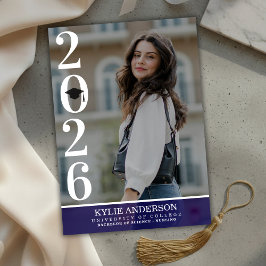 Convite Modern Purple Graduation Cap Senior Photo