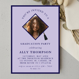Convite Modern Purple Photo Frame Graduation Party