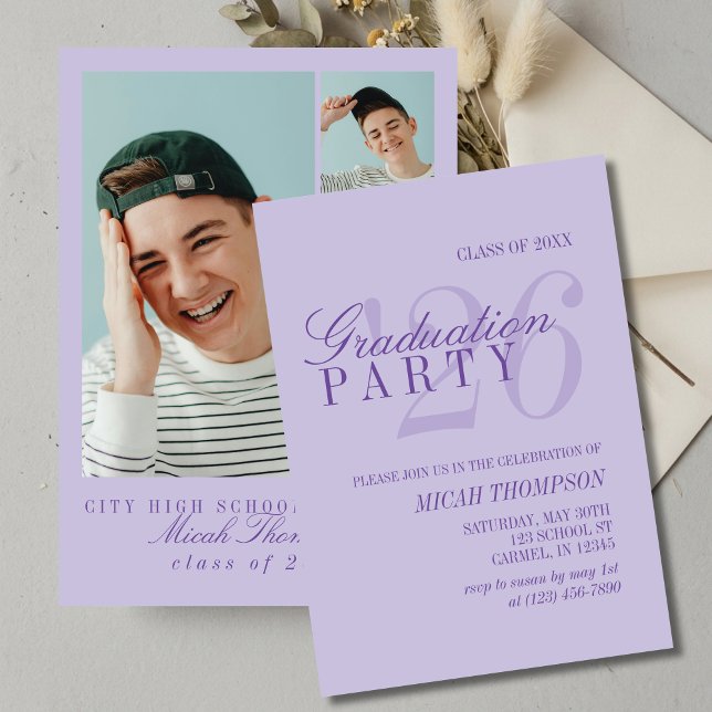 Convite Modern Purple Photo Graduation Party (Modern Purple Photo Graduation Party Invitation)