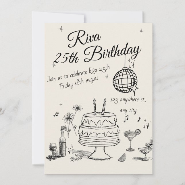 Convite Modern Quirky Hand Drawn Party Invitation (Frente)