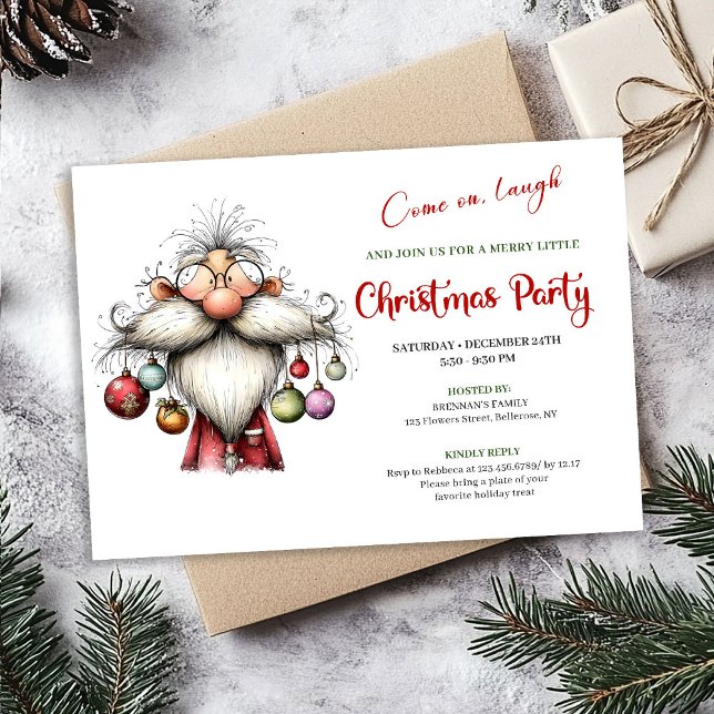 Convite Modern Quirky Santa Watercolor Christmas Invite (Modern Quirky Santa Watercolor Christmas Invitation)