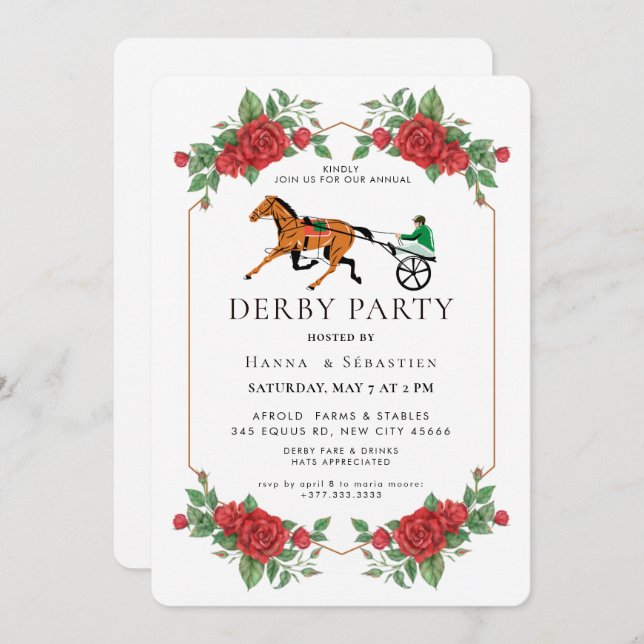 Convite Modern Race Horse Derby Party Equestrian  (Frente/Verso)