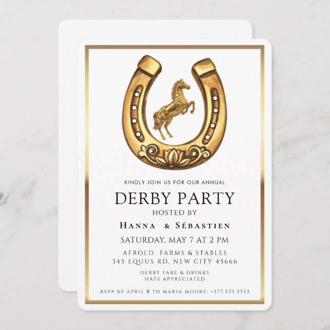 Convite Modern Race Horse Derby Party Equestrian  (Frente/Verso)