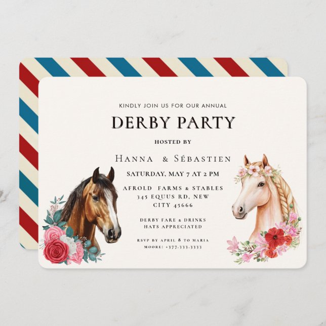 Convite Modern Race Horse Derby Party Equestrian  (Frente/Verso)