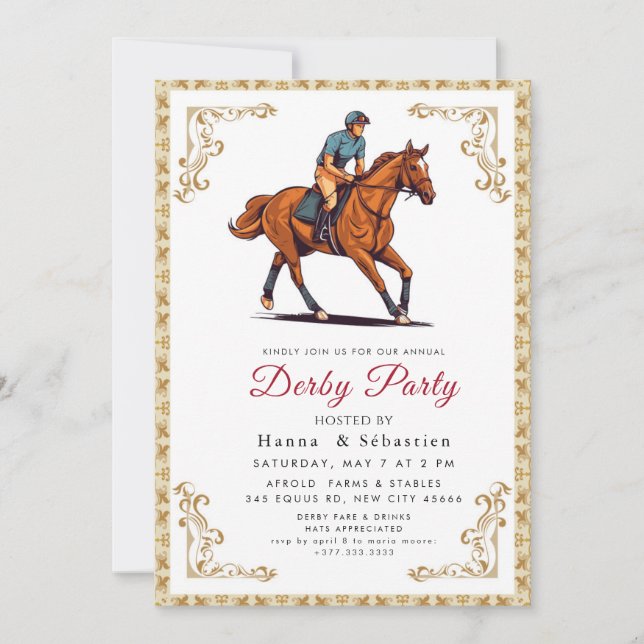 Convite Modern Race Horse Derby Party Equestrian  (Frente)