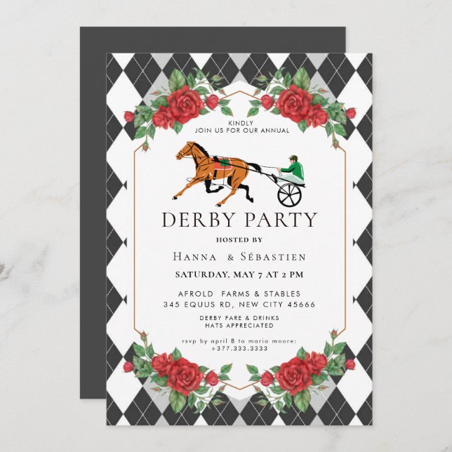 Convite Modern Race Horse Derby Party Equestrian  (Frente/Verso)