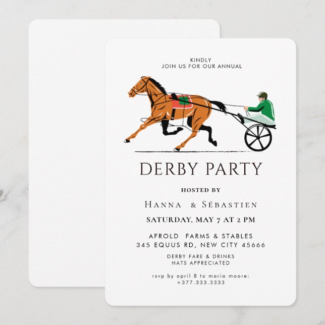 Convite Modern Race Horse Derby Party Equestrian  (Frente/Verso)