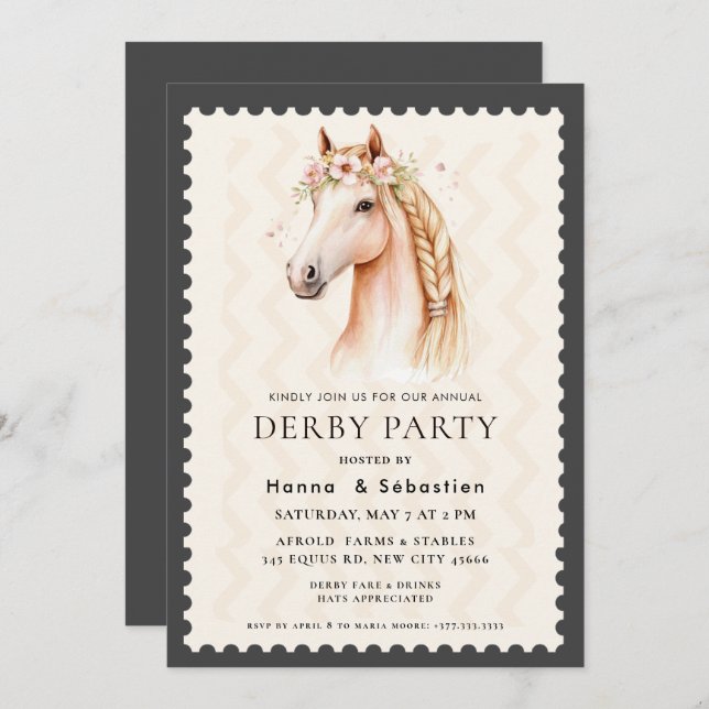 Convite Modern Race Horse Derby Party Equestrian  (Frente/Verso)
