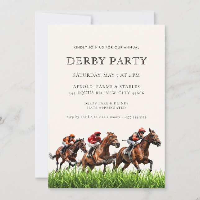 Convite Modern Race Horse Derby Party Equestrian  Invitati (Frente)