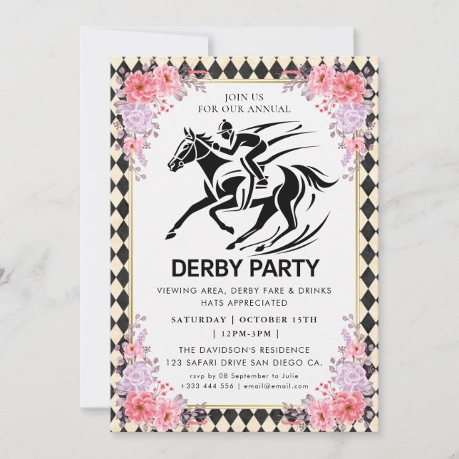 Convite Modern Race Horse Derby Party Equestrian Invitatio (Frente)