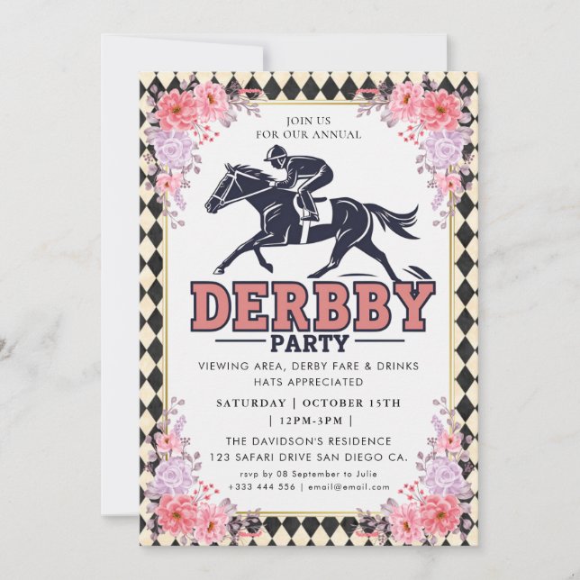 Convite Modern Race Horse Derby Party Equestrian Invitatio (Frente)