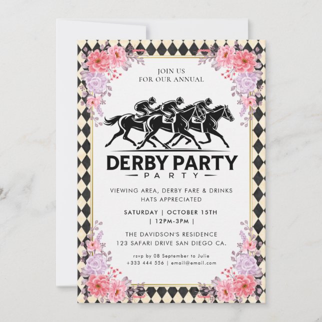 Convite Modern Race Horse Derby Party Equestrian Invitatio (Frente)