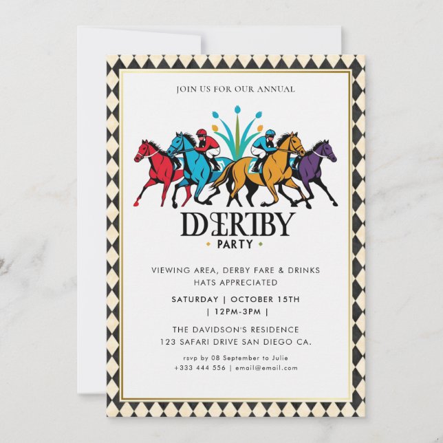 Convite Modern Race Horse Derby Party Equestrian Invitatio (Frente)