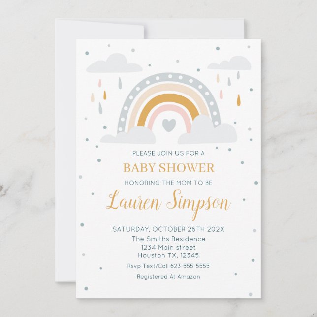 Convite Modern Rainbow Invitation Baby Shower (Frente)