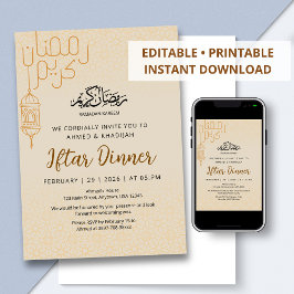 Convite Modern Ramadan Kareem Line Art Iftar Dinner