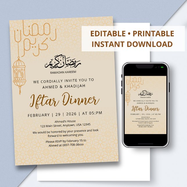 Convite Modern Ramadan Kareem Line Art Iftar Dinner (Criador carregado)