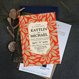 Convite Modern Red Botanical Elegant Leaf