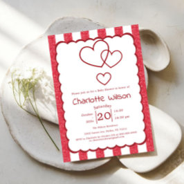 Convite Modern Red Chalk Stripes Vertical Baby Shower